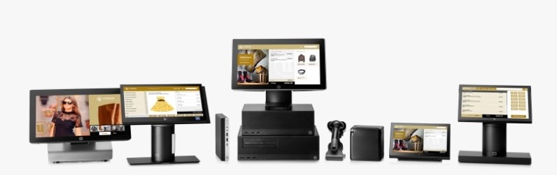 HP POS system products in a row.